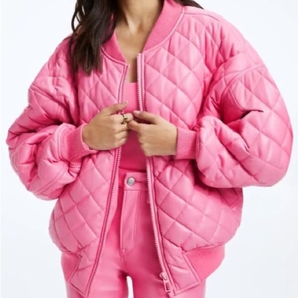 Good American Pop‎ Off Pink Better than Leather Bomber Jacket Size S/M